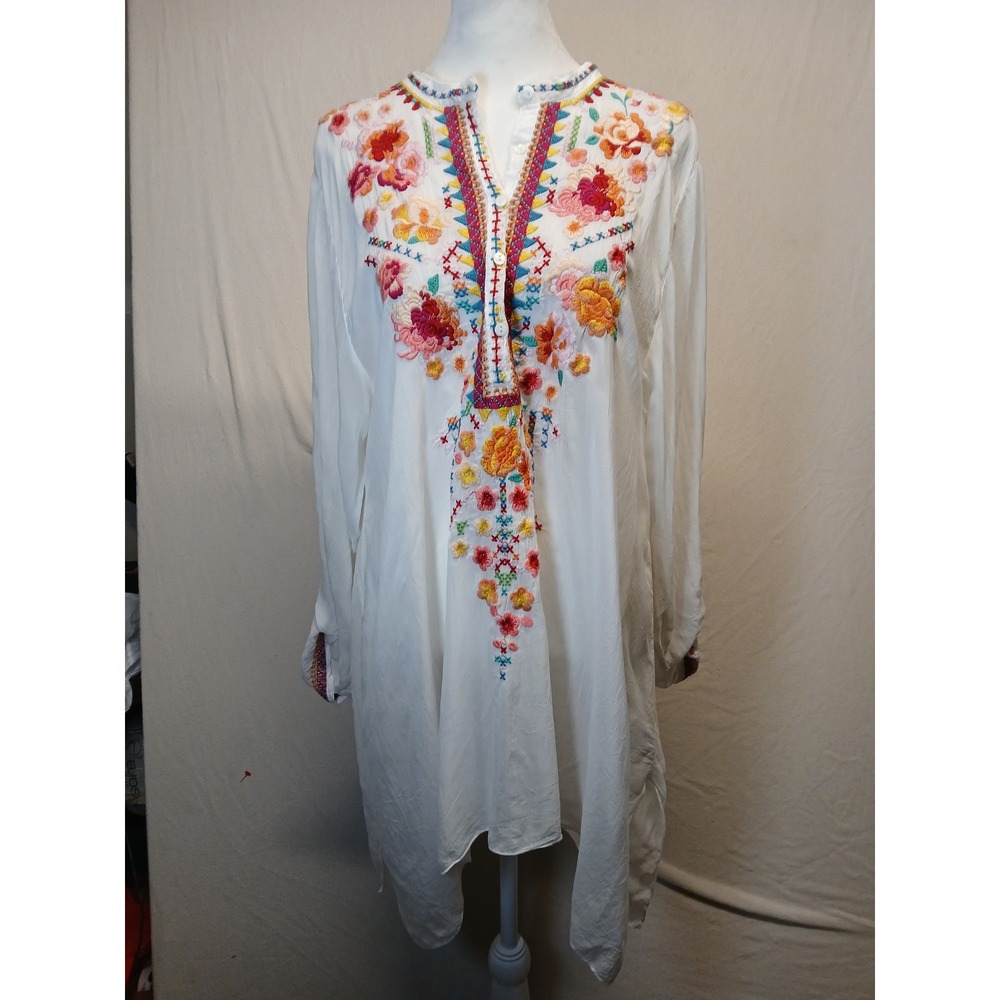 Johnny‎ Was blouse floral embroidery long oversized boho sheer large